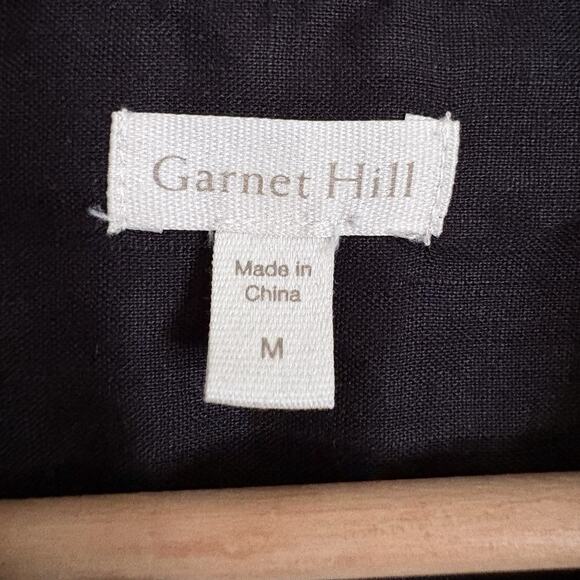 Garnet Hill Black Easy Linen Tunic Top Sz M Long Sleeve Button Up Minimalist - Picture 2 of 15